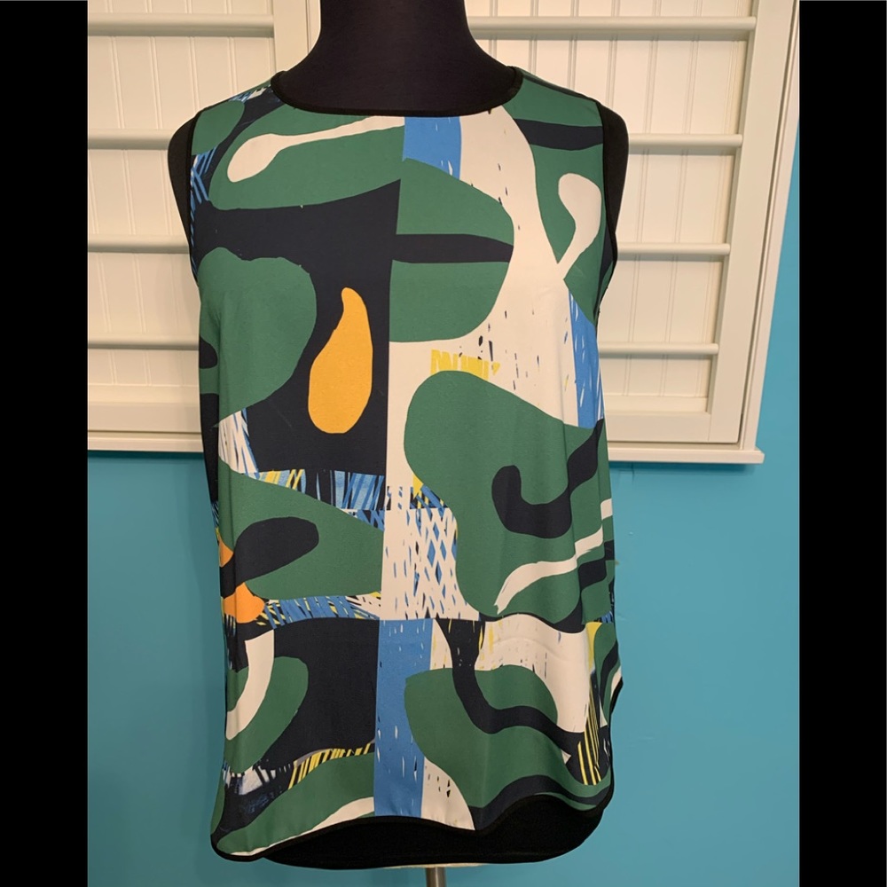 COPY - 5/$25 Vida Abstract Top Green Blue Yellow Black White XL